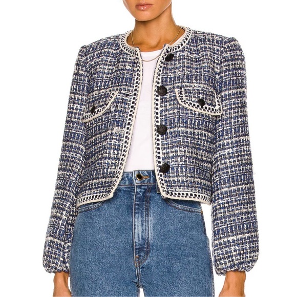 Veronica Beard • Brim Blue Tweed Cropped Jacket - Picture 1 of 16